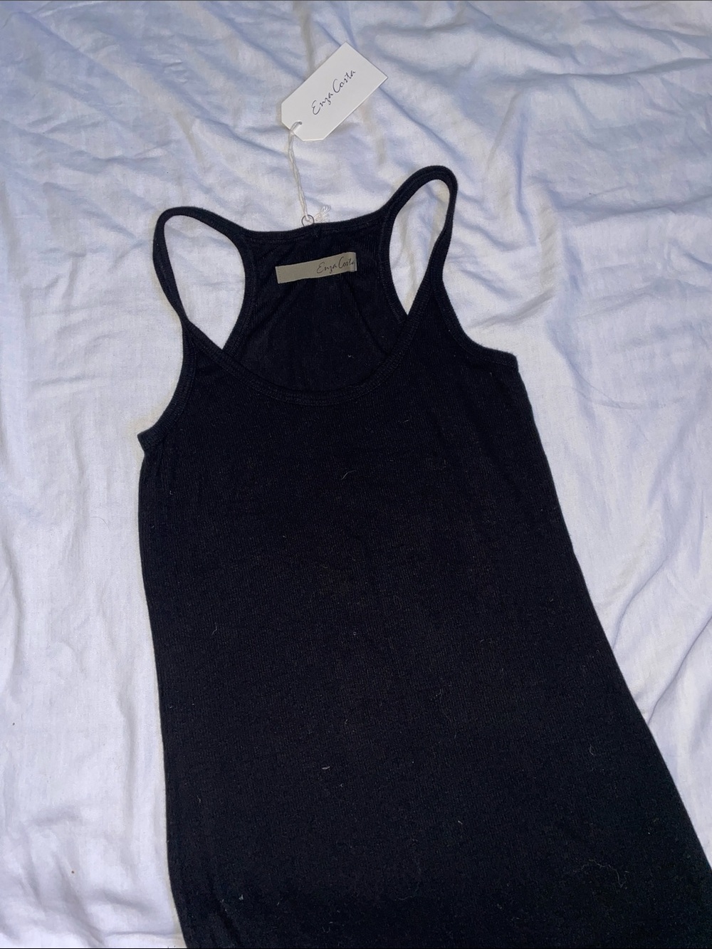 Enza Costa Black U Neck Ribbed Racerback Tank